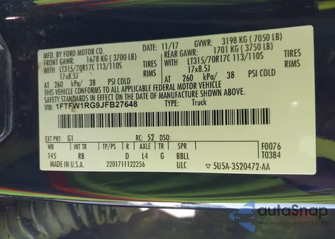 2018 Ford F-150 Raptor from USA, damaged, VIN 1FTFW1RG9JFB27648